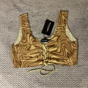 Pretty Little Thing mocha abstract crop top